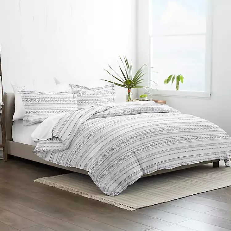 Kirklands Home Gray Geometric 3-Pc. Queen Duvet Cover Set Hot