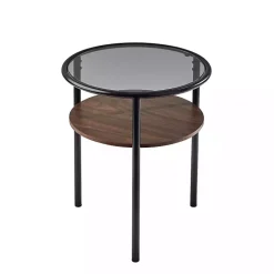 Kirklands Home Glass Top Accent Table with Wood Shelf Gray Best