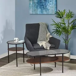 Kirklands Home Glass Top Accent Table with Wood Shelf Gray Best
