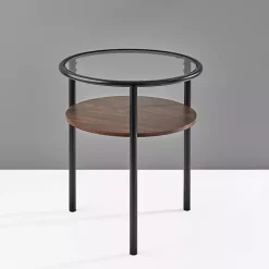 Kirklands Home Glass Top Accent Table with Wood Shelf Gray Best