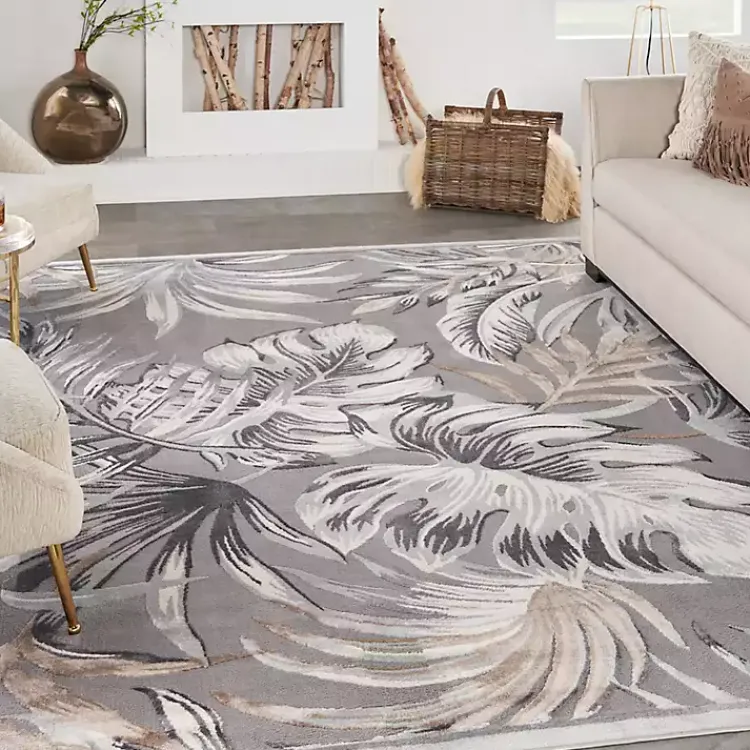Kirklands Home Gray Grand Leaf Coastal Area Rug, 7x9 Sale