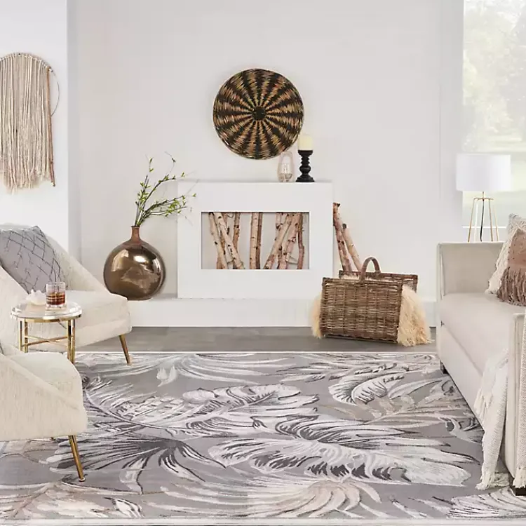 Kirklands Home Gray Grand Leaf Coastal Area Rug, 7x9 Sale