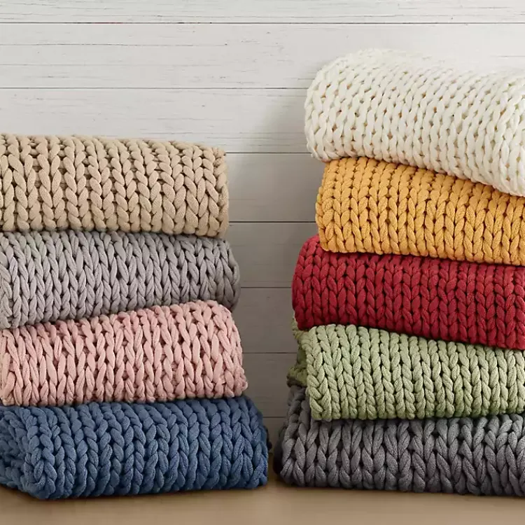 Blankets & Throws>Kirklands Home Hand Made Chunky Double Knit Throw Blanket Gray