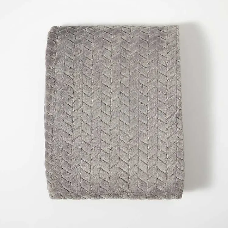 Blankets & Throws>Kirklands Home Heavenly Herringbone Plush Throw Gray