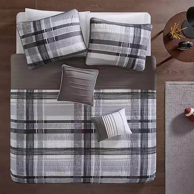 Kirklands Home Jax Plaid 5-pc. Full/Queen Comforter Set Gray New