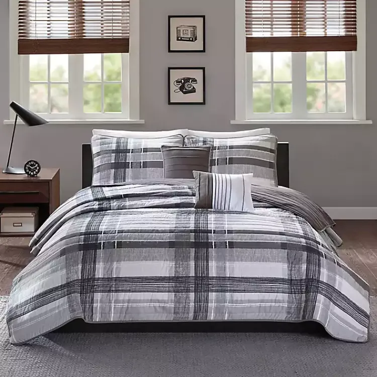 Kirklands Home Jax Plaid 4-pc. Twin/Twin XL Comforter Set Gray New