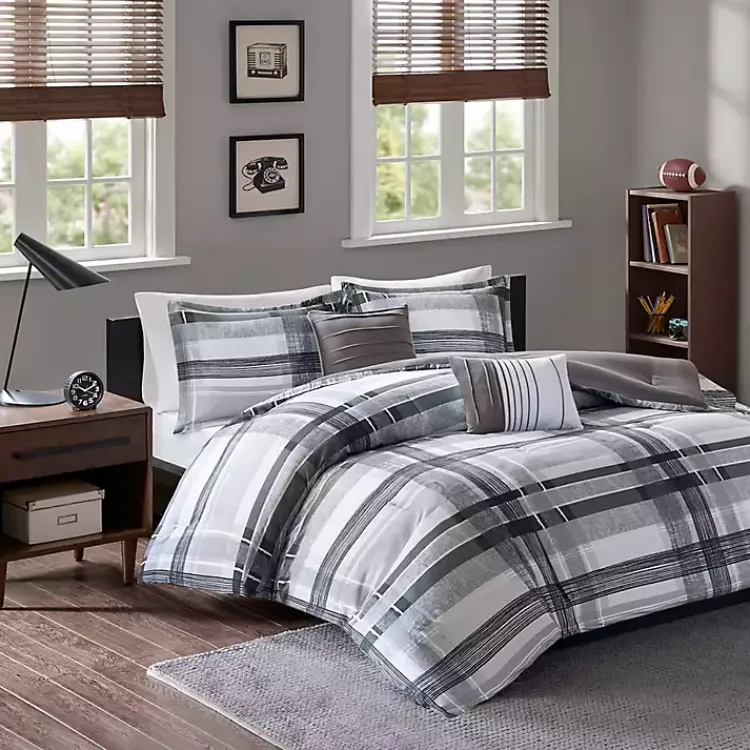 Kirklands Home Jax Plaid 4-pc. Twin/Twin XL Comforter Set Gray New