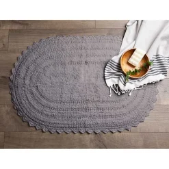 Kirklands Home Large Crochet Oval Bath Mat Gray New
