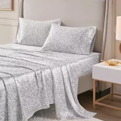 Kirklands Home Gray Leopard Print Satin 4-pc. Queen Sheet Set New