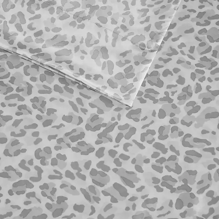 Kirklands Home Gray Leopard Print Satin 4-pc. Queen Sheet Set New