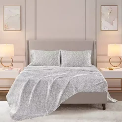 Kirklands Home Gray Leopard Print Satin 4-pc. King Sheet Set Outlet