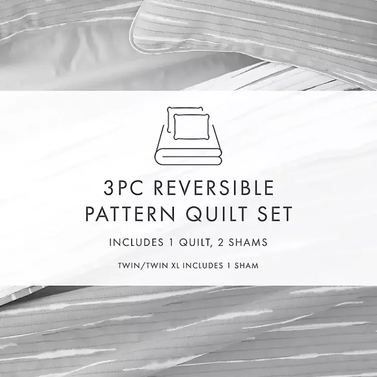 Kirklands Home Gray Linear Reversible 3-pc. Queen Quilt Set Discount