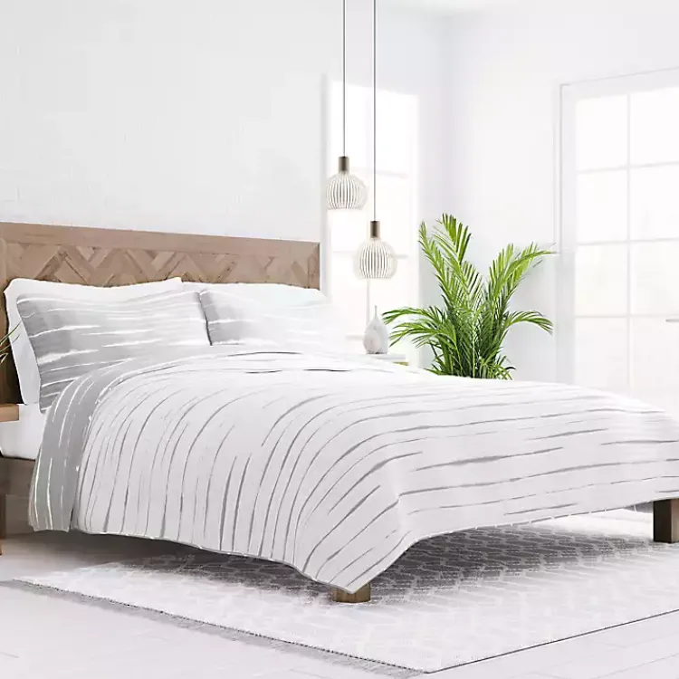 Kirklands Home Gray Linear Reversible 3-pc. King Quilt Set New