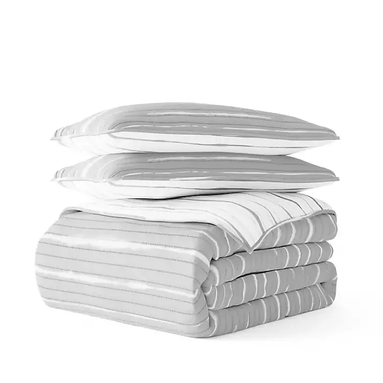 Kirklands Home Gray Linear Reversible 3-pc. King Quilt Set New