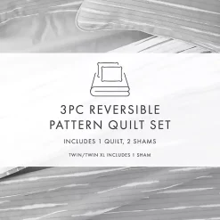 Kirklands Home Gray Linear Reversible 3-pc. King Quilt Set New