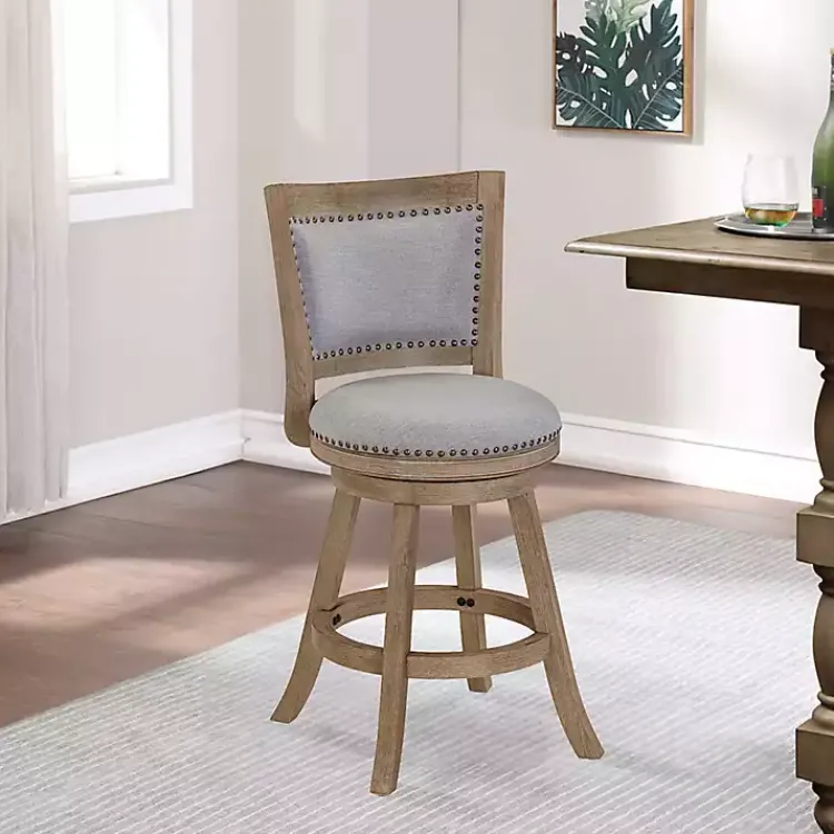 Kirklands Home Linen and Driftwood Swivel Counter Stool Gray Discount