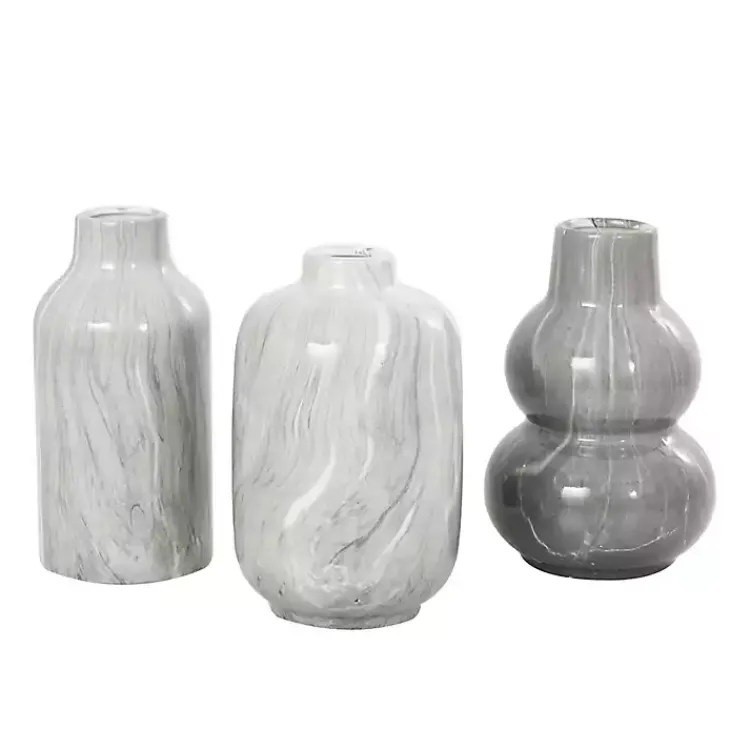 Vases>Kirklands Home Marble Finish Ceramic Vases, Set of 3 Gray