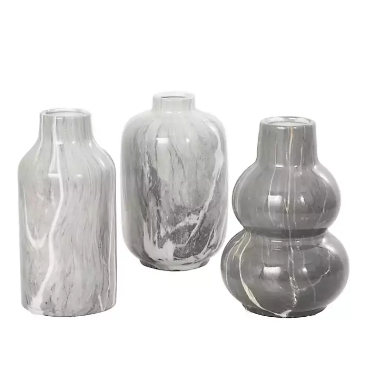 Vases>Kirklands Home Marble Finish Ceramic Vases, Set of 3 Gray