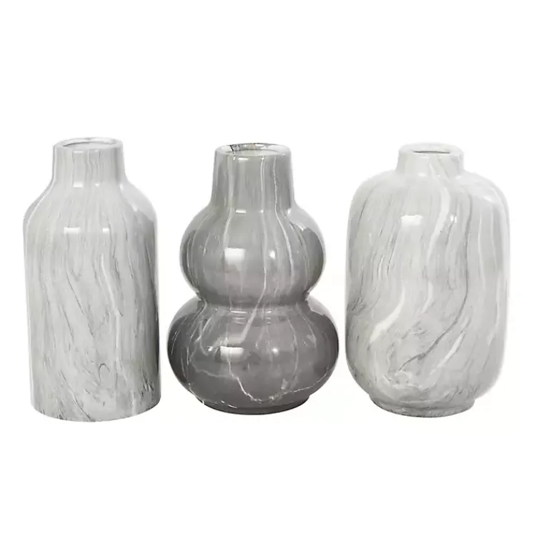 Vases>Kirklands Home Marble Finish Ceramic Vases, Set of 3 Gray