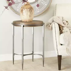 Kirklands Home Metal & Wood Round Accent Table Gray Clearance