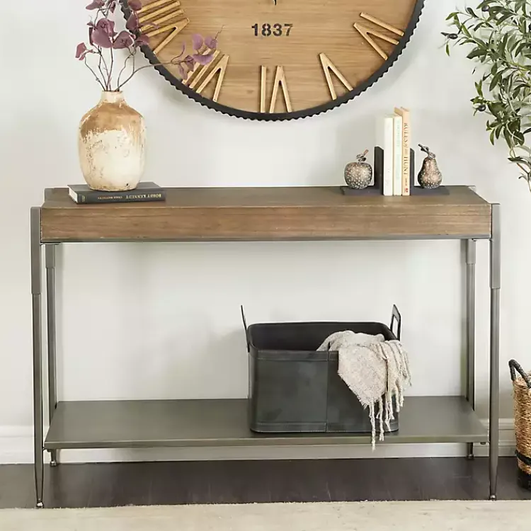 Kirklands Home Gray Metal and Wood Console Table Best