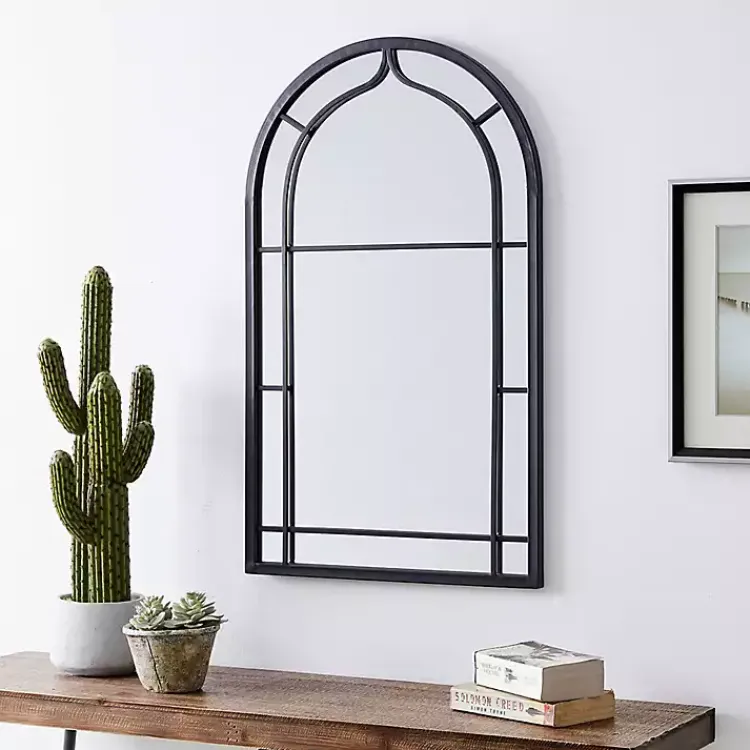 Kirklands Home Gray Metal Arched Mirror Sale