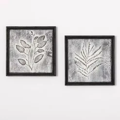 Kirklands Home Gray Metal Raised Leaf Wall Plaques, Set of 2 New