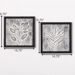 Kirklands Home Gray Metal Raised Leaf Wall Plaques, Set of 2 New