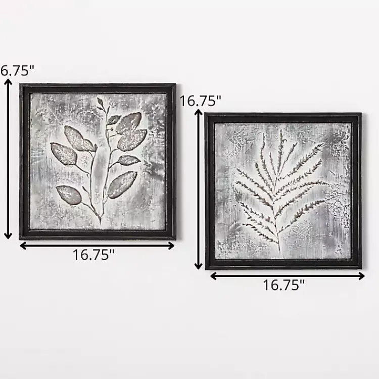 Kirklands Home Gray Metal Raised Leaf Wall Plaques, Set of 2 New