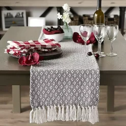 Kirklands Home Mini Diamond Fringe End Table Runner, 108 in. Gray Hot