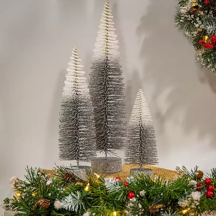 Christmas Decorations>Kirklands Home Gray Ombre Bottle Brush Christmas Trees, Set of 3