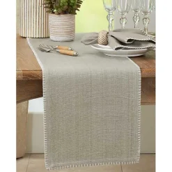 Kirklands Home Overcast Stitch Cotton Table Runner Gray Hot