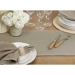 Kirklands Home Overcast Stitch Cotton Table Runner Gray Hot