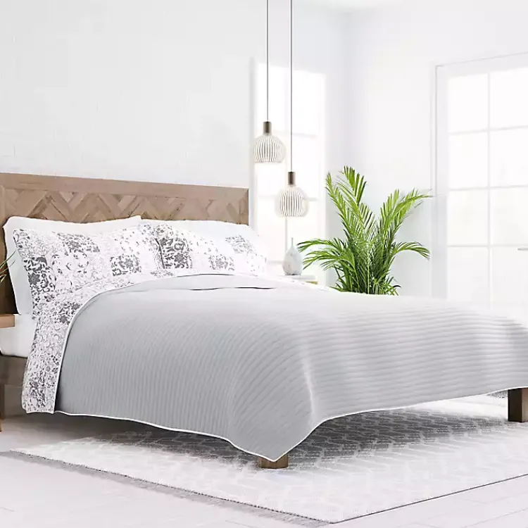 Kirklands Home Gray Patchwork Reversible 3-pc. Queen Quilt Set Clearance