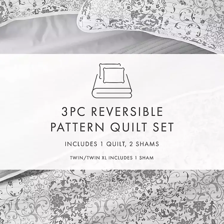 Kirklands Home Gray Patchwork Reversible 3-pc. King Quilt Set Outlet