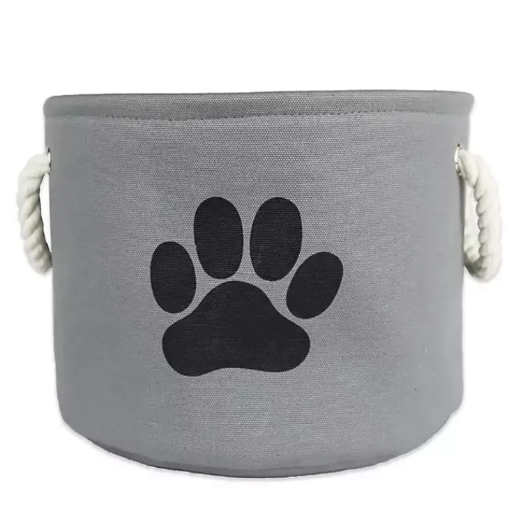 Baskets & Boxes>Kirklands Home Gray Paw Print Round Basket with Handles
