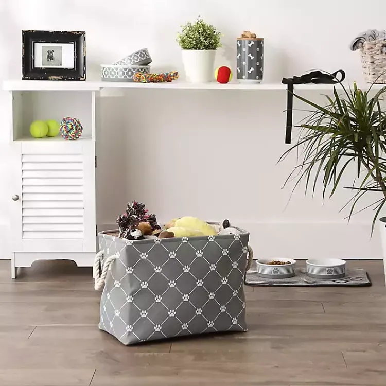 Baskets & Boxes>Kirklands Home Paw Trellis Rectangle Basket, 16 in. Gray