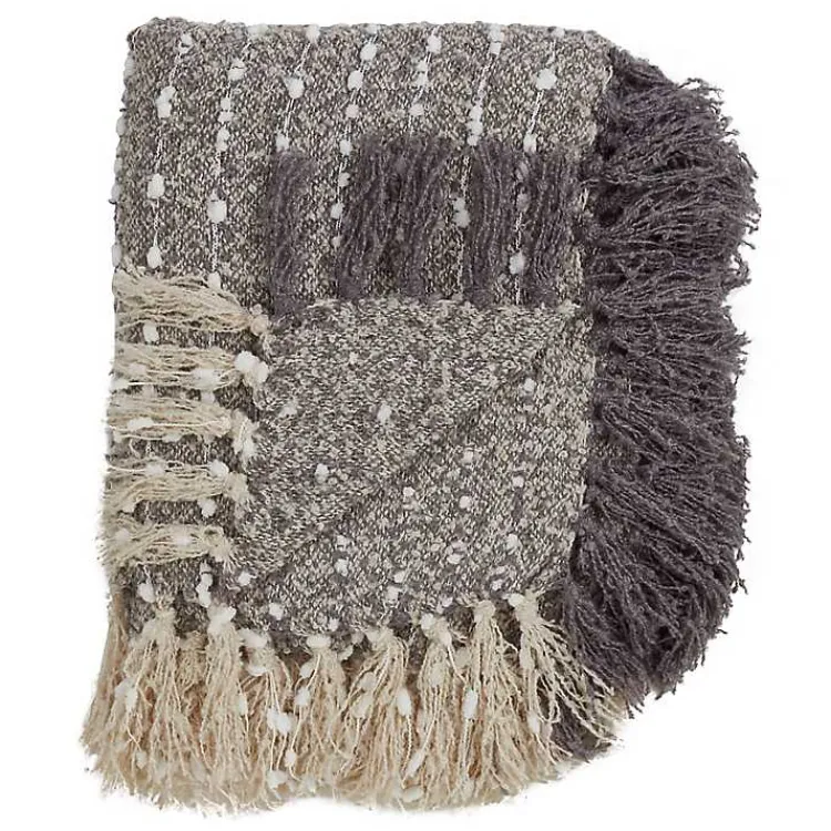Blankets & Throws>Kirklands Home Petite Pom Pom Throw with Tassels Gray