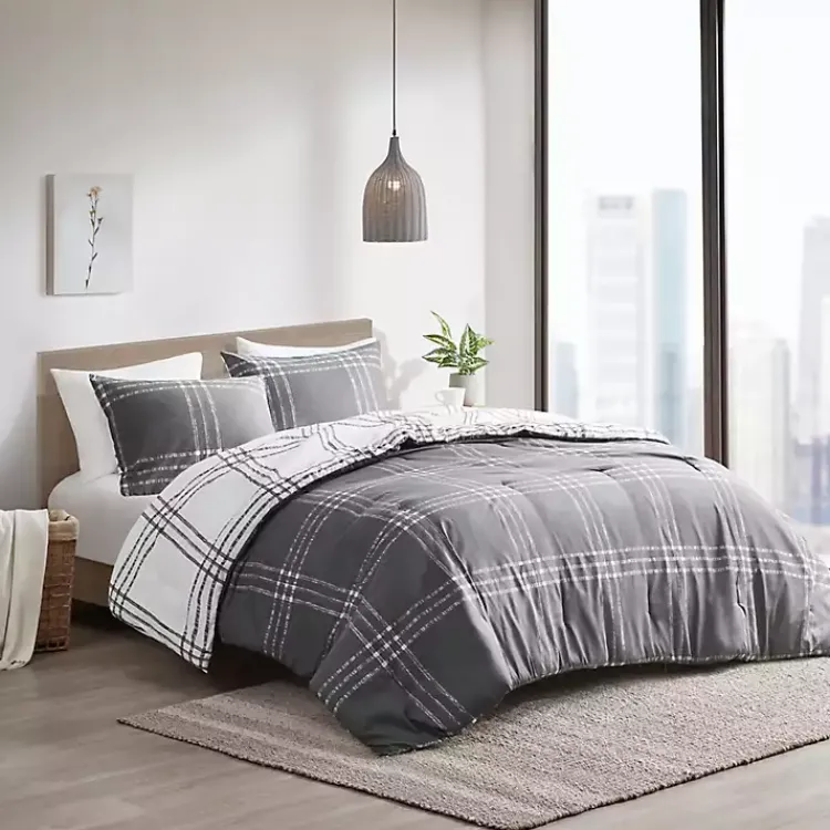 Kirklands Home Gray Plaid Dayton 3-pc. Full/Queen Comforter Set Sale
