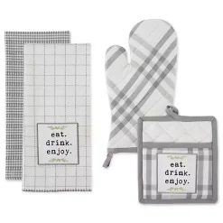 Kirklands Home Gray Plaid Eat Drink Enjoy 4-pc. Dish Towel Set