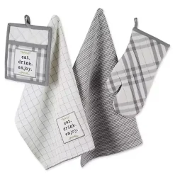 Kirklands Home Gray Plaid Eat Drink Enjoy 4-pc. Dish Towel Set