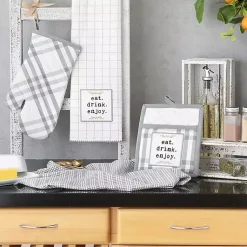 Kirklands Home Gray Plaid Eat Drink Enjoy 4-pc. Dish Towel Set