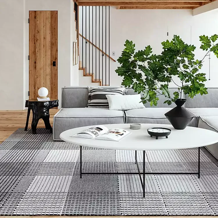 Kirklands Home Plaid Emily Henderson x RugsUSA Rug, 8x10 Gray New