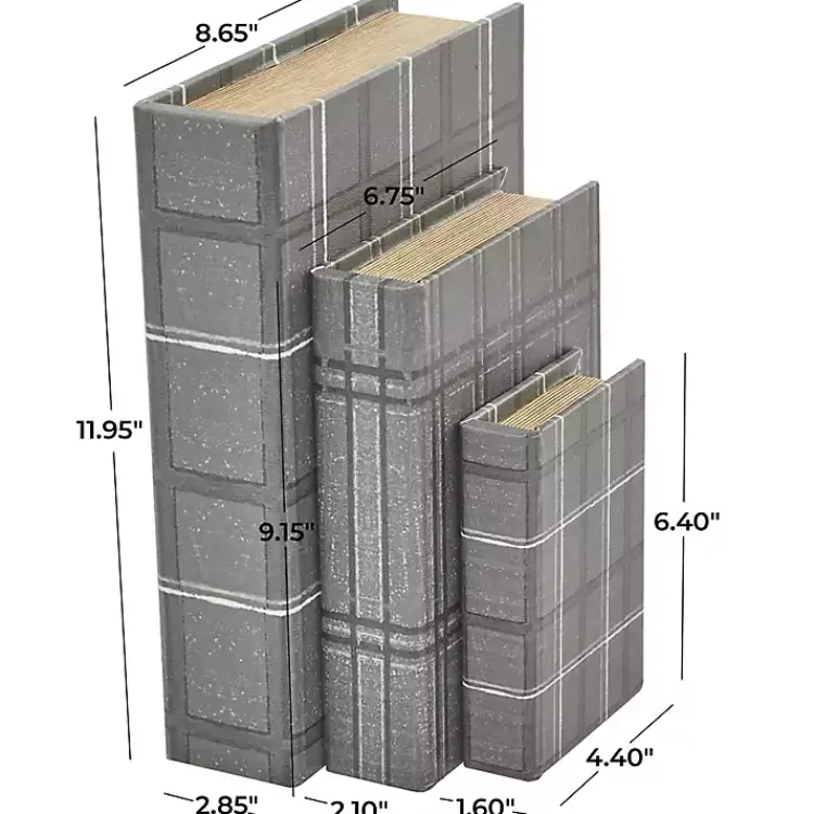 Baskets & Boxes>Kirklands Home Plaid Faux Leather Book Boxes, Set of 3 Gray