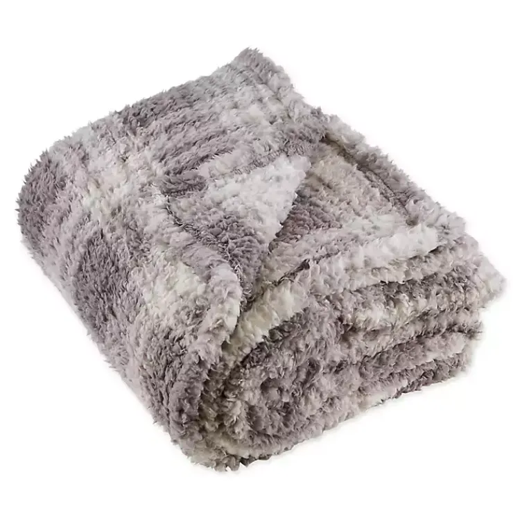 Blankets & Throws>Kirklands Home Plaid Plush Throw Gray