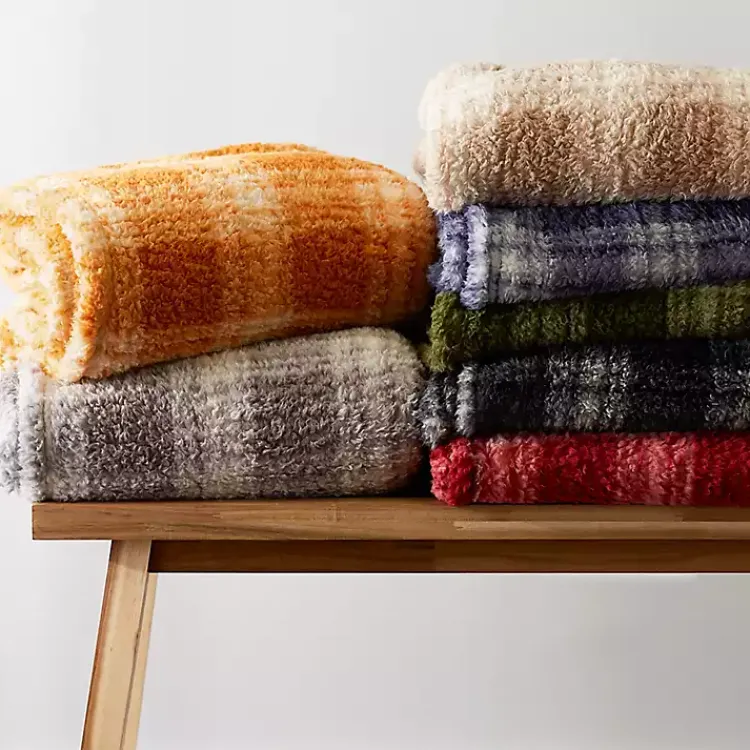 Blankets & Throws>Kirklands Home Plaid Plush Throw Gray
