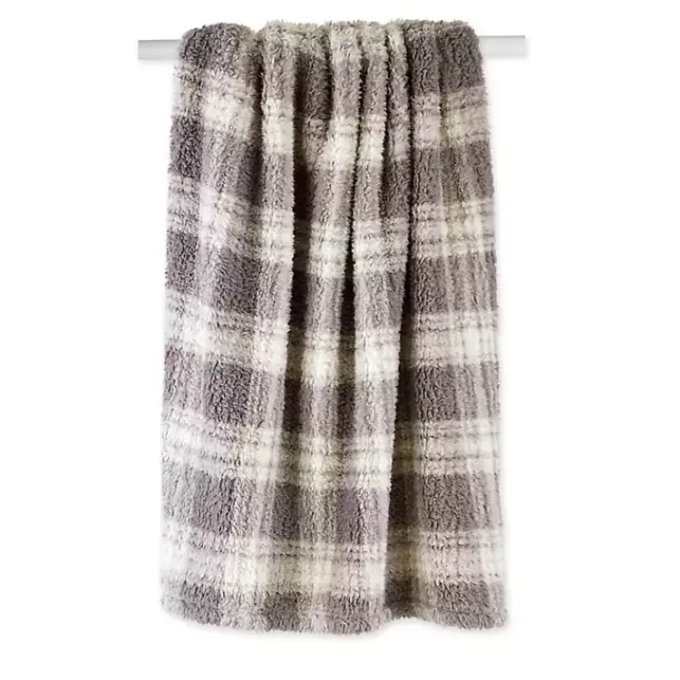 Blankets & Throws>Kirklands Home Plaid Plush Throw Gray