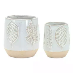 Kirklands Home Gray Porcelain Leaf Decorative Pots, Set of 2 Sale