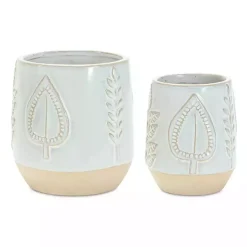 Kirklands Home Gray Porcelain Leaf Decorative Pots, Set of 2 Sale