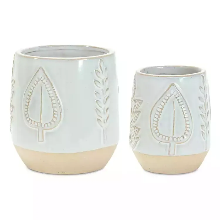 Kirklands Home Gray Porcelain Leaf Decorative Pots, Set of 2 Sale